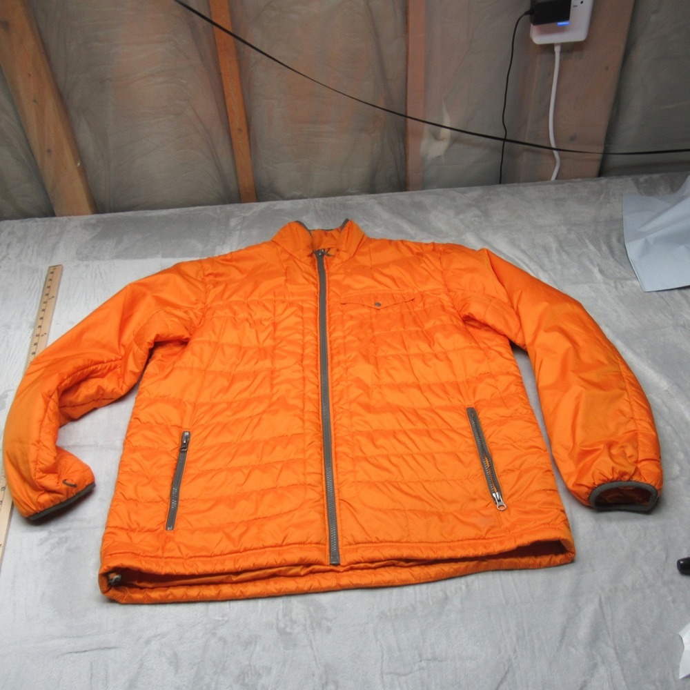 REI Jacket Mens XL Orange Insulated Full Zip Lined Lightweight Packable Puffer
